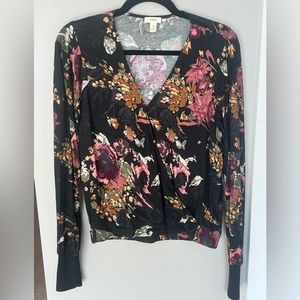 Black floral Anthropologie casual wrap top